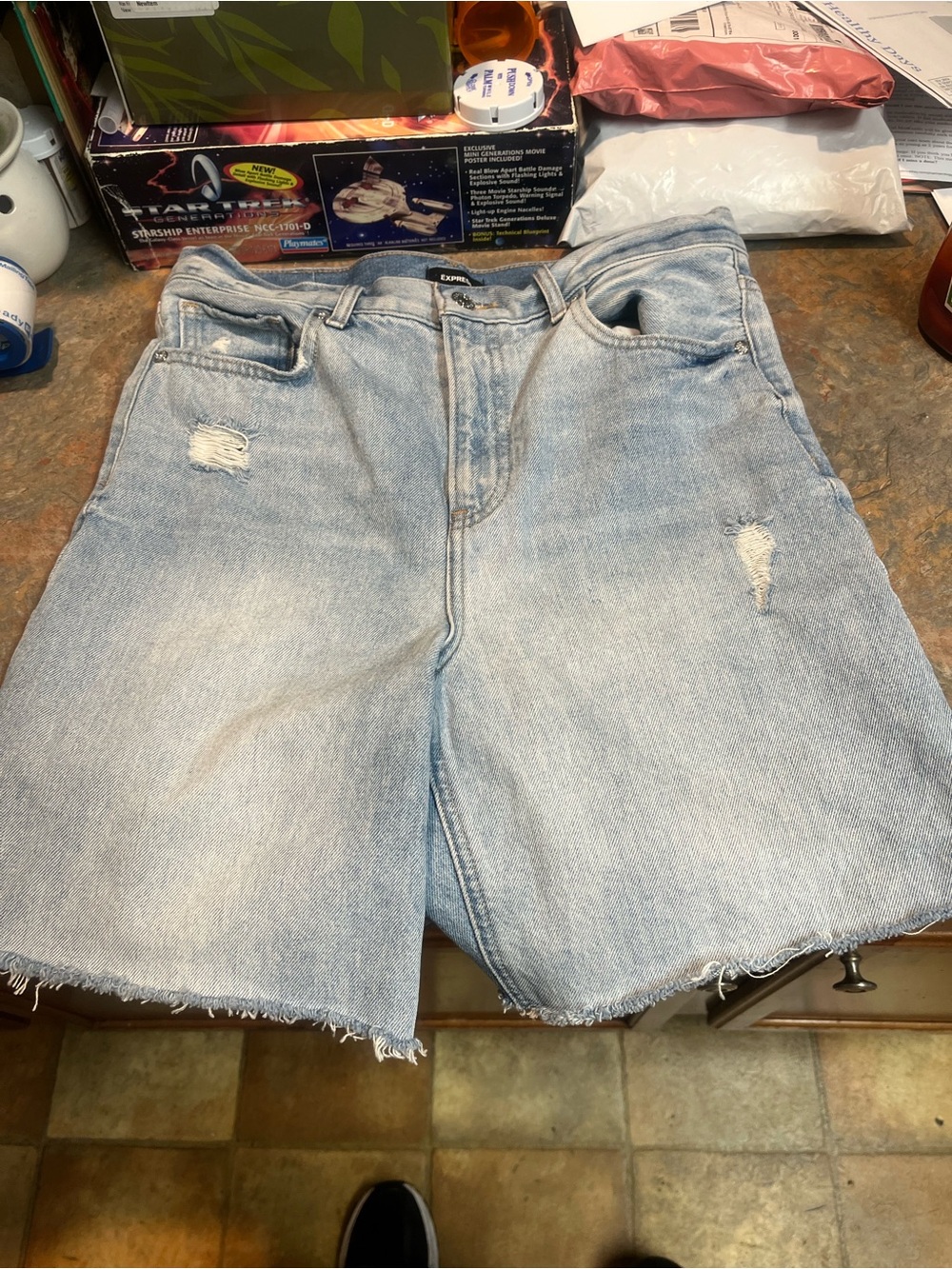 Express Light Blue Distressed Denim Cutoff Shorts
